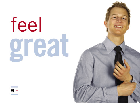 a white man in a shirt and tie smiles as he buttons his cuffs, captioned 'feel great'