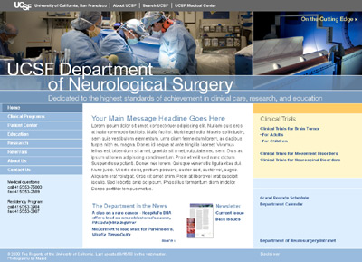 the homepage of the UCSF Department of Neurological Surgery website